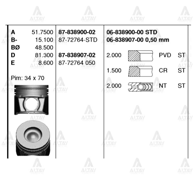 Mazda BT-50 Piston Segman Bt OEM 06-838907-00 Mazda BT-50 Piston Segman Bt OEM 06-838907-00